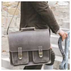 Herren Aktentasche Leder Grau, 690 I Jahn-Lederwaren